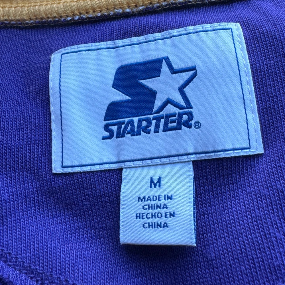Los Angeles LA Lakers Starter NBA Baseball Jersey Men's Size Medium Purple Gold - Picture 6 of 7